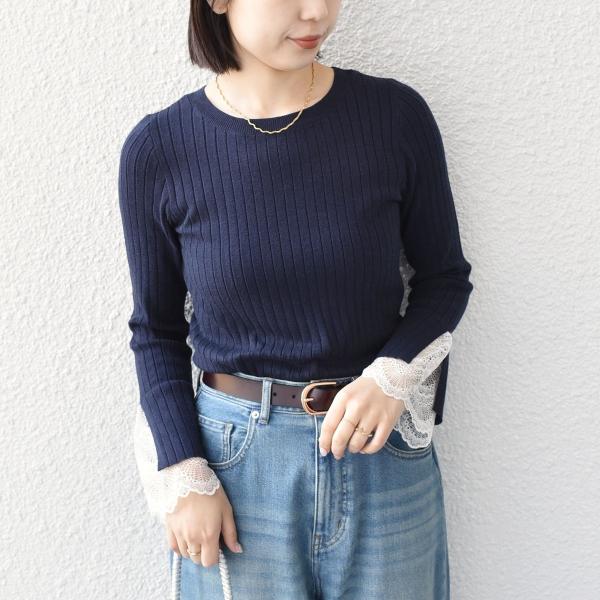 SHIPS Colors:〈手洗い可能〉レース カット オフ ワイド リブ ニット