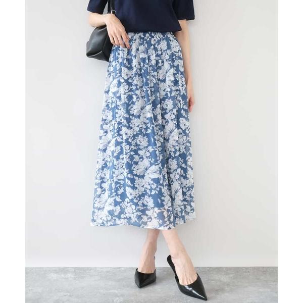 花柄シフォンスカート/洗える