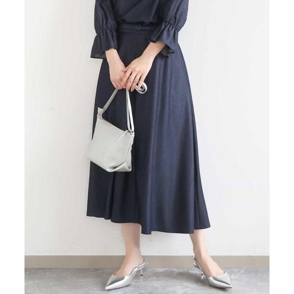 [SANAGARAシリーズ]デニムライク フレアスカート/接触冷感/UVカット/洗える