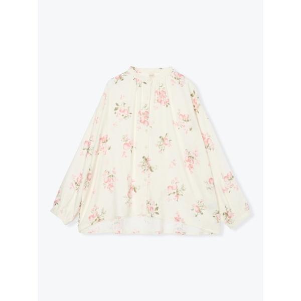 水彩プリントバンドカラーブラウス