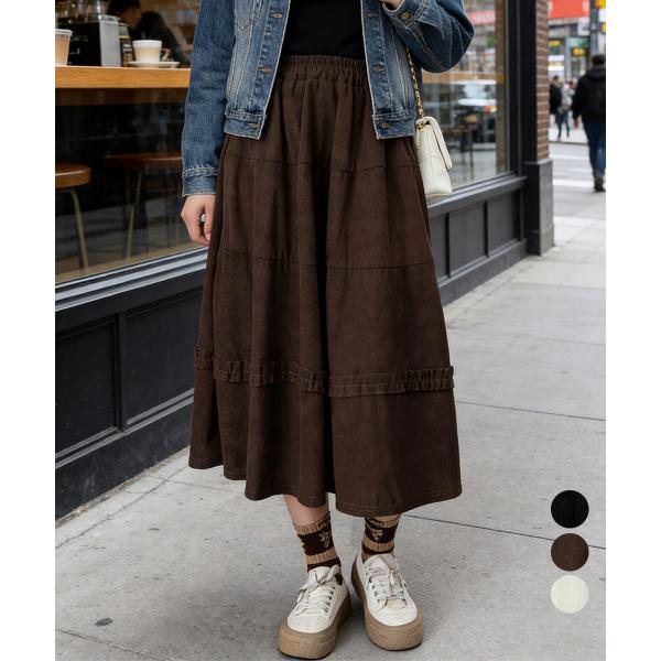 ティアードスカート コーデュロイスカート