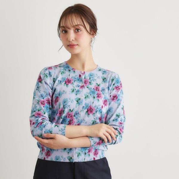 【洗える／同柄・同素材アイテムあり】フリーサム ヘイズ柄 プリントニットカーディガン