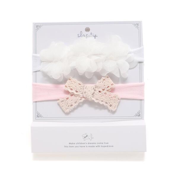 ふわふわフラワー+レースリボンヘアカチューム2点セットベビー