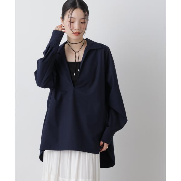 ディープVスキッパープルオーバーシャツ