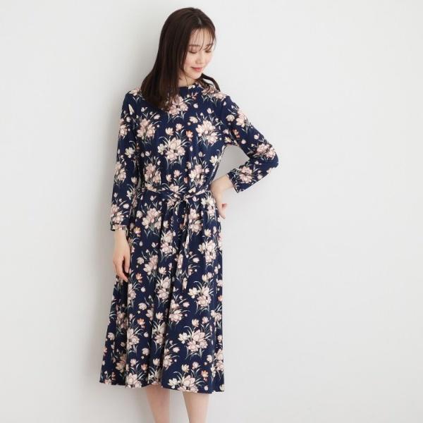 【洗える／ジャージ素材／同柄アイテムあり】サトクリフ チューリップス柄ワンピース