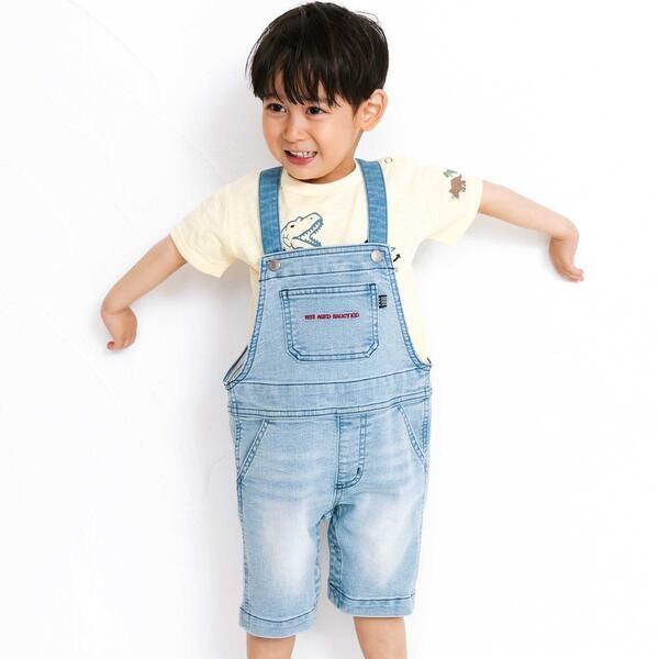 ロゴ刺しゅうストレッチデニムオーバーオール(80〜100cm）