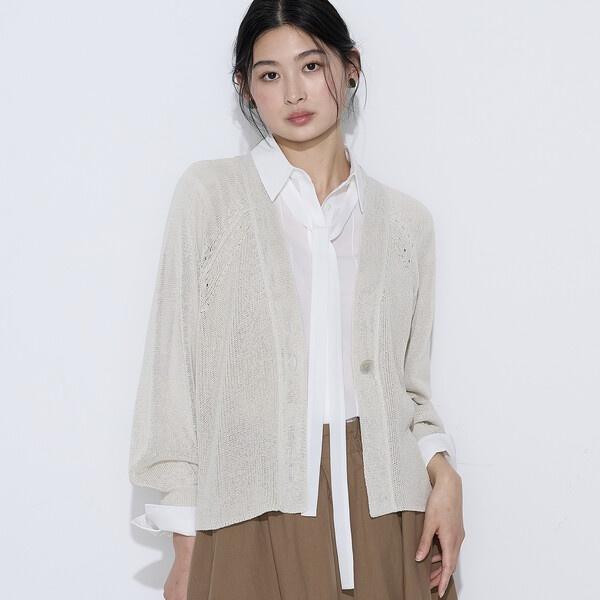 〔 TALLサイズ 〕 和紙混ドライタッチ ニットカーディガン