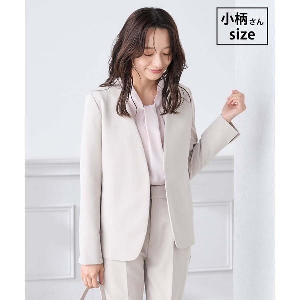 【低身長サイズ】【洗える/ストレッチ/セットアップ対応】ダブルクロスVネックノーカラージャケット