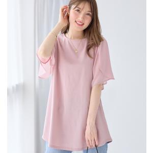 シフォン切替チューリップ袖チュニックTシャツの詳細画像1