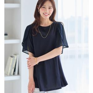 シフォン切替チューリップ袖チュニックTシャツの詳細画像2