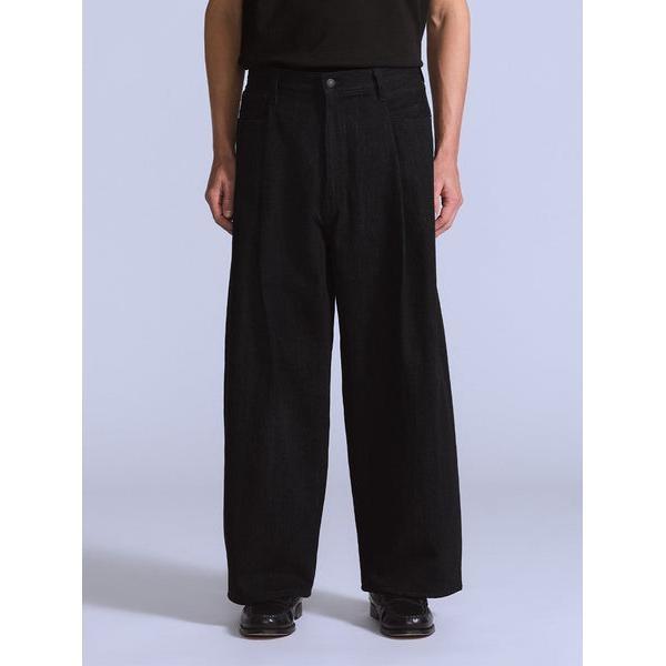 BLUETAB(TM) ワイドプリーツ CROP ジーンズ ブラック