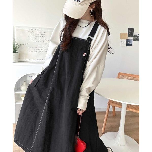 《JaVaジャバコラボ》フロントポケット付きナイロン100%ワッシャー素材ジャンパースカート