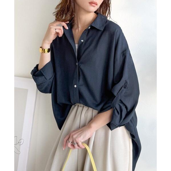 【機能性素材】軽やかにデイリーに使える。レーヨン麻混オーバーサイズロールアップシャツ（長袖）