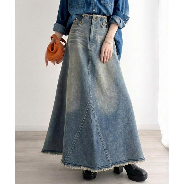 《JaVaジャバコラボ》贅沢フリンジに一目惚れ。ヴィンテージライクデニムフリンジロングフレアスカート