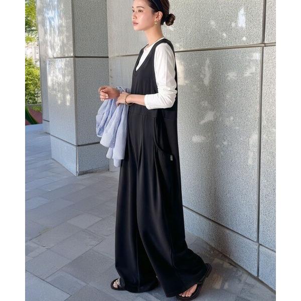 《JaVaジャバコラボ》上品カットジョーゼットで大人のリラックス感♪Uネックオールインワン