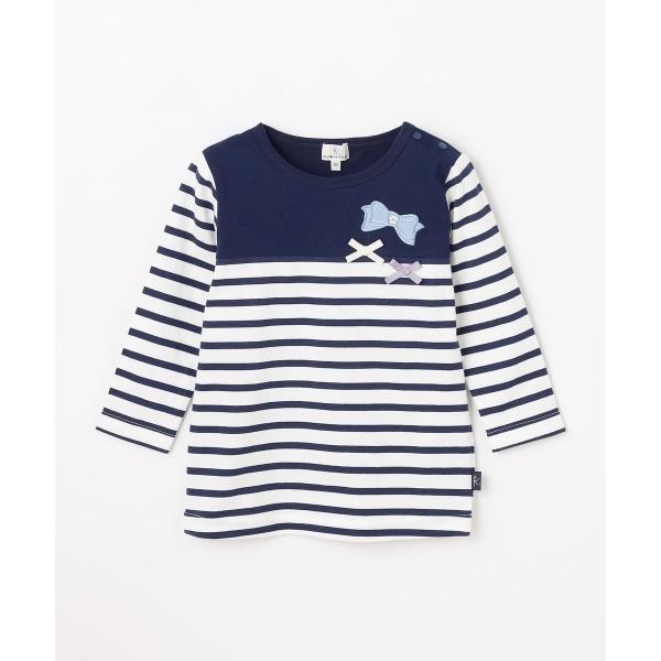 【80-100cm】 リボンボーダー Tシャツ