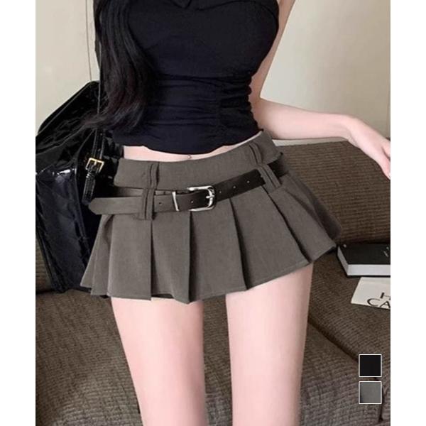超ミニスカートベルト付きプリーツスカート
