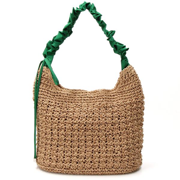 カシュカシュ cachecache / ドロストフリルハンドル地柄編みトート カゴバッグ
