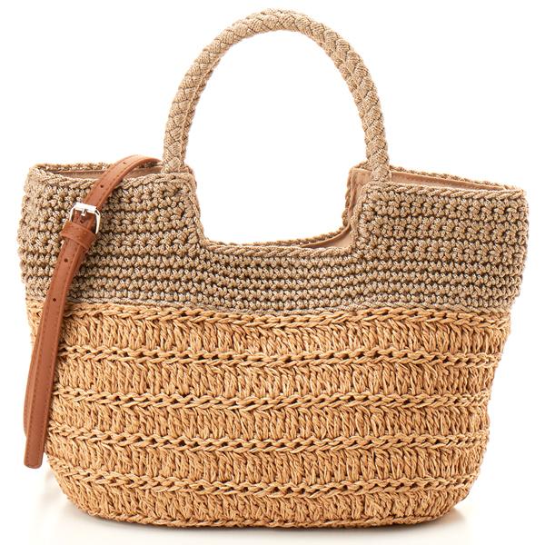 カシュカシュ cachecache / 切り替え柄編み2wayミニトート カゴバッグ