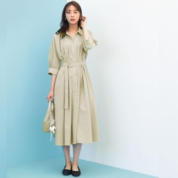 【貴島明日香さん着用・美シルエット】ウエストタック配色ワンピース