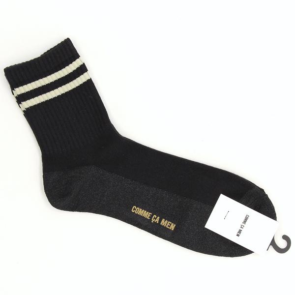 コムサメン 足底紙糸 アメリブ２本ライン クルブシ丈ソックス