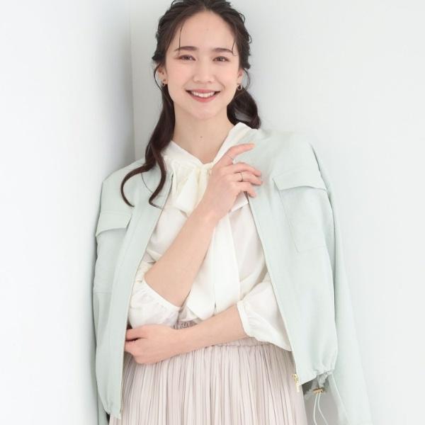 【S-LL】サッと羽織れてきれい　フラップポケットノーカラーブルゾン