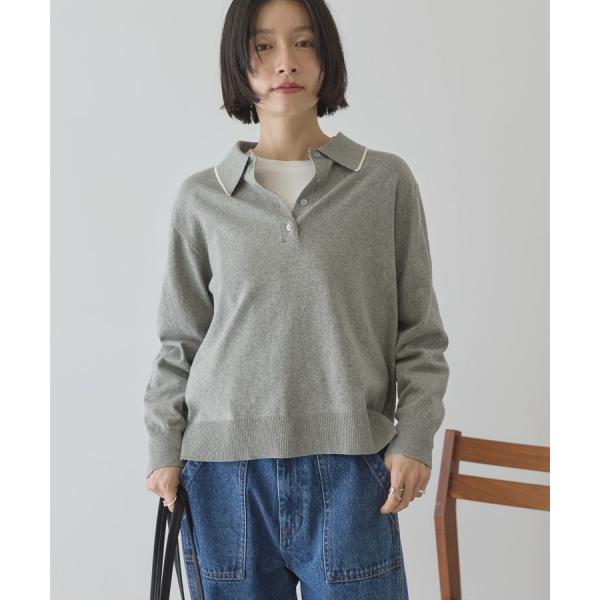 配色ラインニットポロ