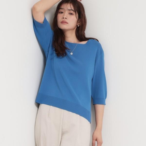 【S-XLひんやりタッチ】美しさ際立つ 6分袖ニット 洗濯機OKUVケア毛玉になりにくい