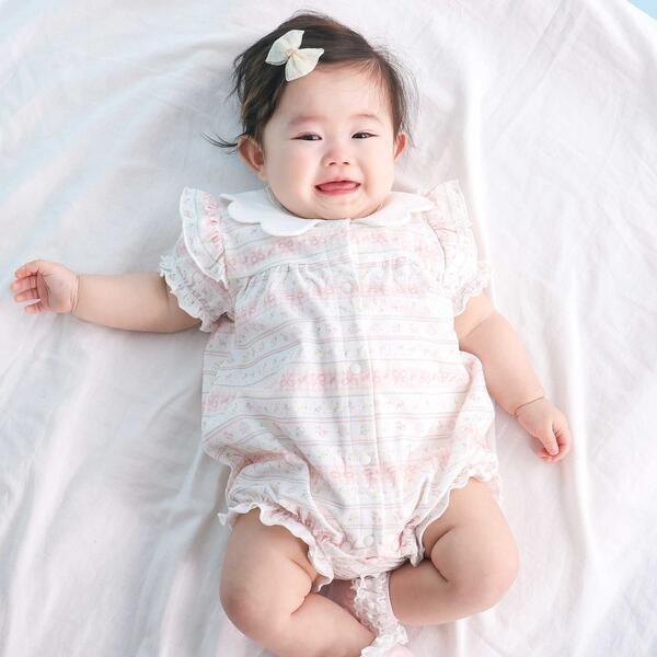 【お揃い】スカラップ襟花柄カバーオールベビー(60~80cm)