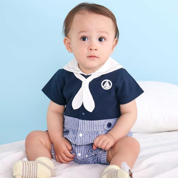 【マリンシリーズ】タイ付きドッキングカバーオールベビー(70~80cm)