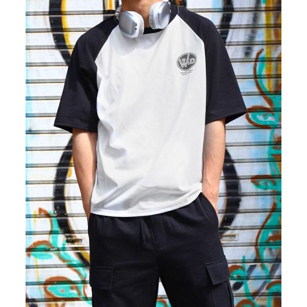 【181926bz】ラグラン ビッグシルエット 左胸ワンポイント半端袖Tシャツ