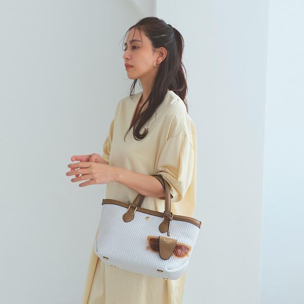 【Breath TOPKAPI】サングラスホルダー付き レザーコンビ カゴトートバッグ M