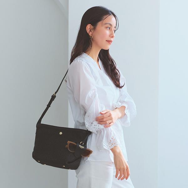 【Breath TOPKAPI】サングラスホルダー付き レザーコンビ カゴ ショルダーバッグ