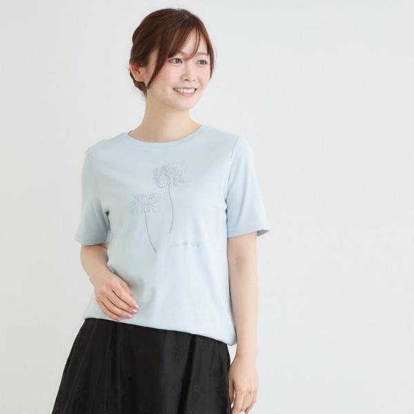 【接触冷感UVカット洗える／立体モチーフ／コットン100％】ランズウィック柄Tシャツ