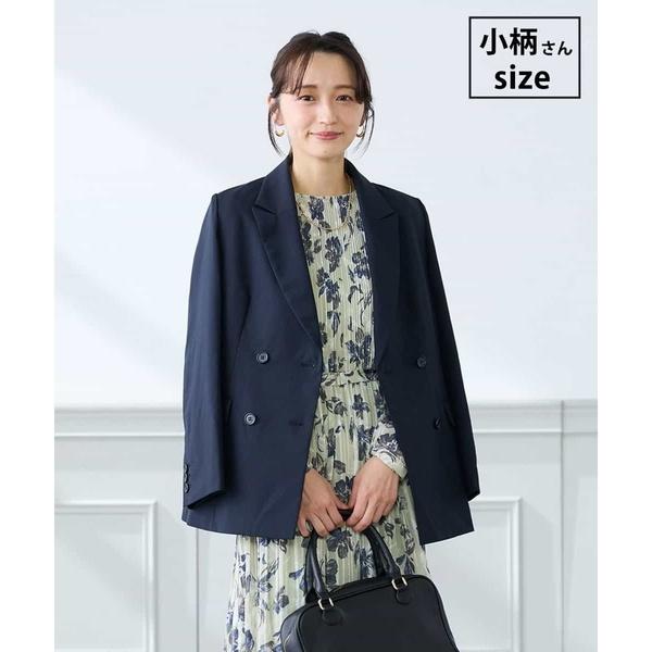 【低身長サイズ】【洗える/UVカット】リネンライクストレッチダブルブレストジャケット