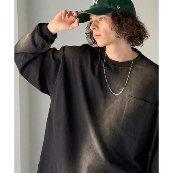 《JaVaジャバコラボ》垢抜け！綿100％スプレーダイオーバーサイズTシャツ（長袖）