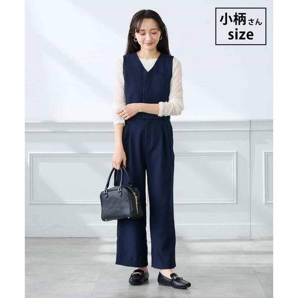 【低身長サイズ】【洗える】Vネックコンビネゾン