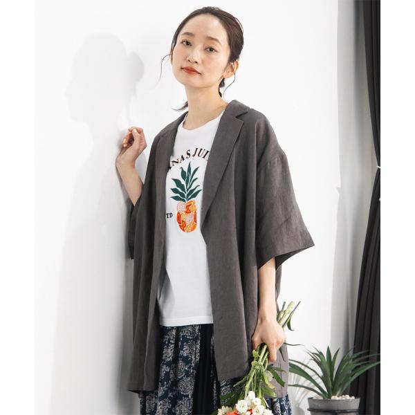 【大きいサイズ】[Rogique]リネンハーフスリーブジャケット
