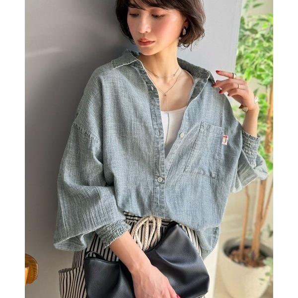 《JaVaジャバコラボ》サラッとコットン100％オーバーサイズ胸ポケットシアーデニムシャツ