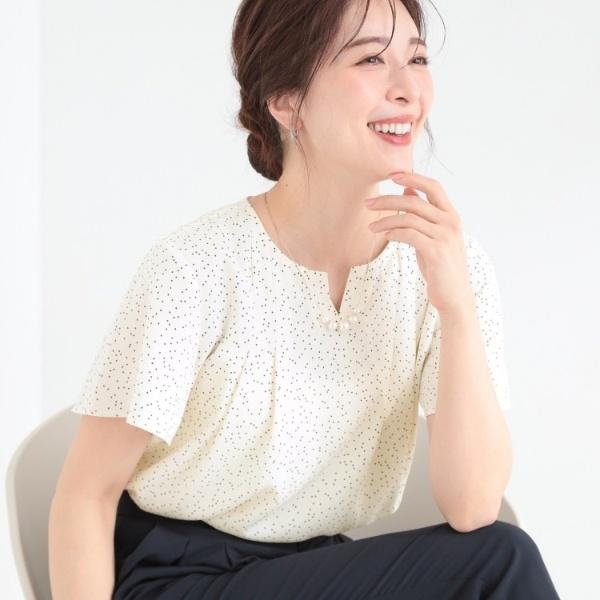 【ひんやりUVセットアップ可】洗濯後しわになりにくい スキッパーブラウス