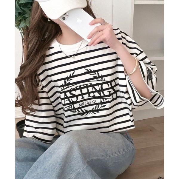 《JaVaジャバコラボ》綿100％オーバーサイズ古着デザイン風刺繍Tシャツ（半袖）