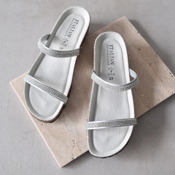 ITALIAN SHOEMAKERS◆4cmヒール◆ダブルラインストーンクッションインソールサンダル