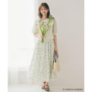 ◆【日比谷花壇コラボ】ニゲラ柄フレアスカート【防シワ洗濯機OK】