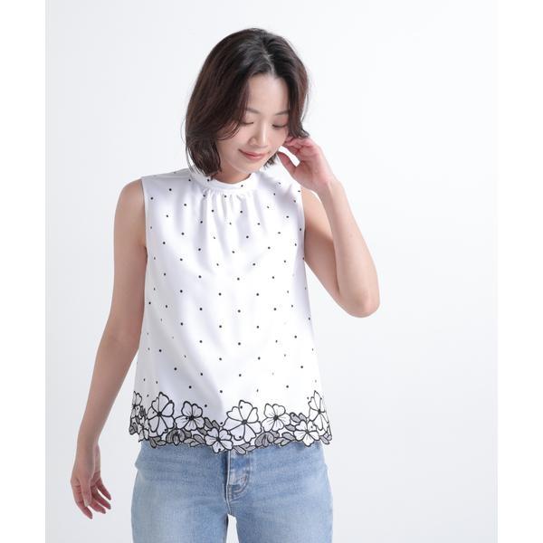 ドットフラワー刺繍ブラウス