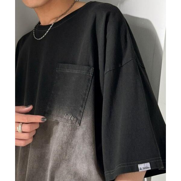《JaVaジャバコラボ》 グラデーション 胸ポケット付きTシャツ（オーバーサイズ）