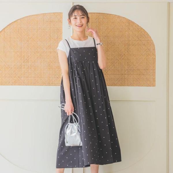 ラメドット刺繍キャミワンピース