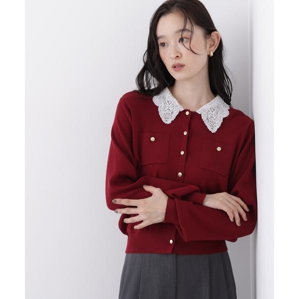 〈N.〉レースカラーニットカーデ