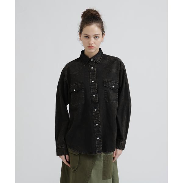 《WOMAN》L／S ACID WASH SHIRT