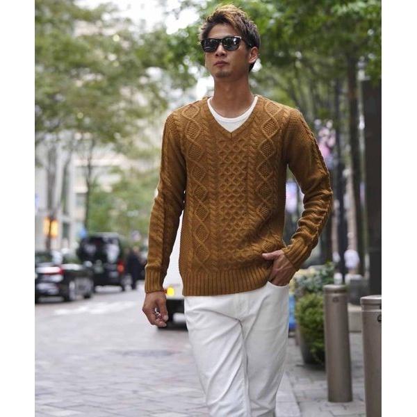 【ＡＤＭＩＸ】ケ-ブル編み／Ｖネック フィッシャ−マンズセ−タ−