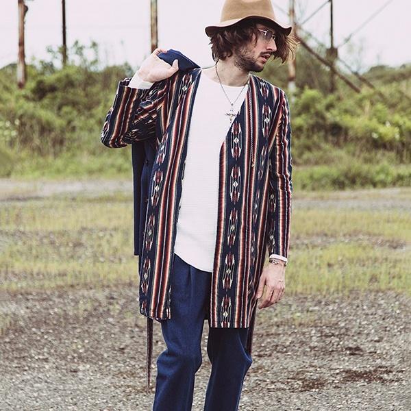 ネイティブプリントフランネルノーカラーガウン